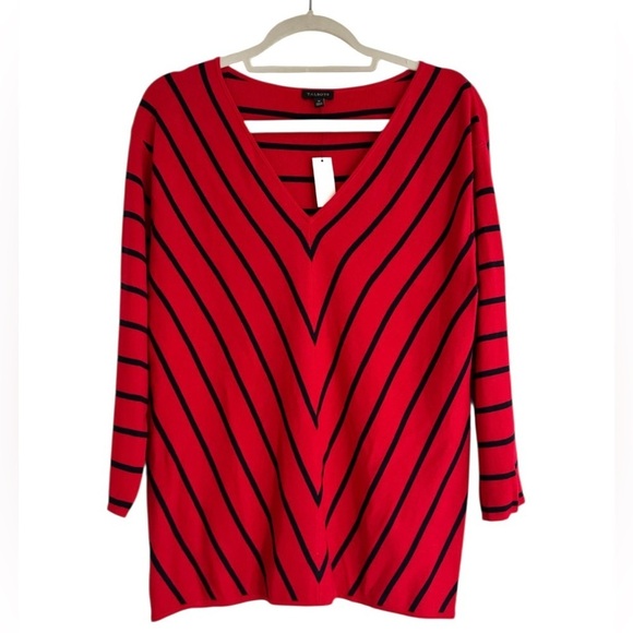 NWT Talbots Chevron Stripe V-Neck Sweater Classic Knit Top Red Navy Size Medium - Picture 1 of 6